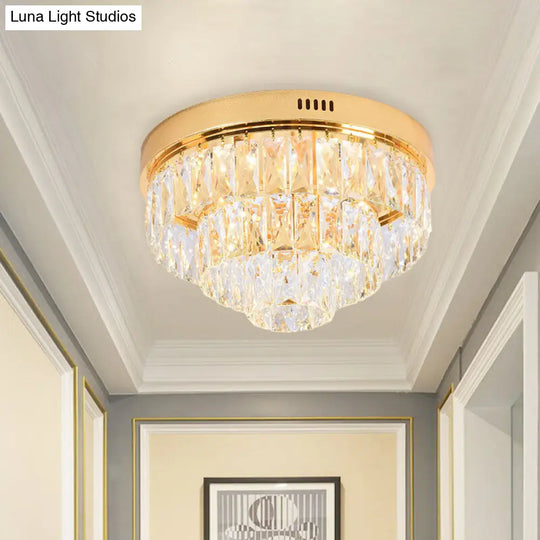 Modern Crystal Block Led Flushmount Ceiling Light With Cone Design - Gold 16/24 Wide