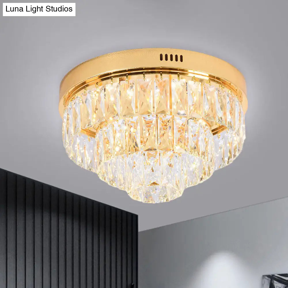 Modern Crystal Block Led Flushmount Ceiling Light With Cone Design - Gold 16’/24’ Wide