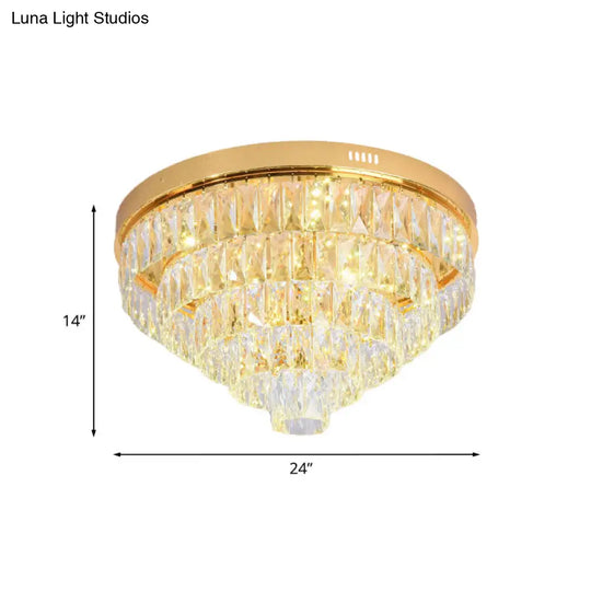 Modern Crystal Block Led Flushmount Ceiling Light With Cone Design - Gold 16’/24’ Wide