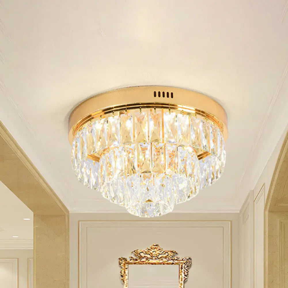 Modern Crystal Block Led Flushmount Ceiling Light With Cone Design - Gold 16’/24’ Wide / 16’