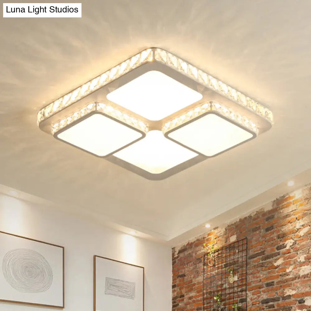 Modern Crystal Block Led White Ceiling Lamp - Splicing Square Flush Light Fixture