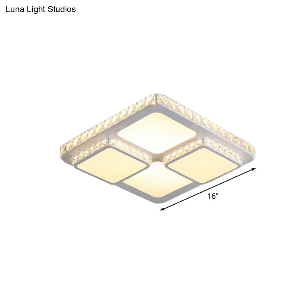 Modern Crystal Block Led White Ceiling Lamp - Splicing Square Flush Light Fixture