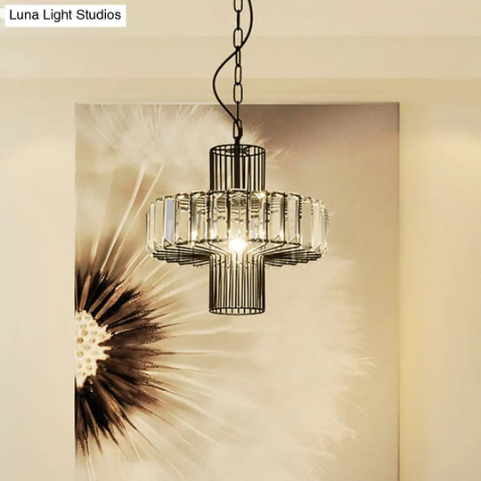 Modern Geometric Crystal Block Pendant Lamp - Black Ceiling Lighting / B