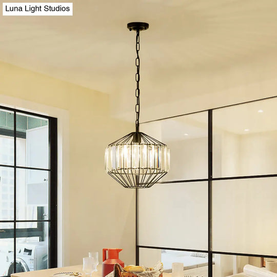 Modern Crystal Block Pendant Lamp - Geometric Black Ceiling Lighting 1 Head