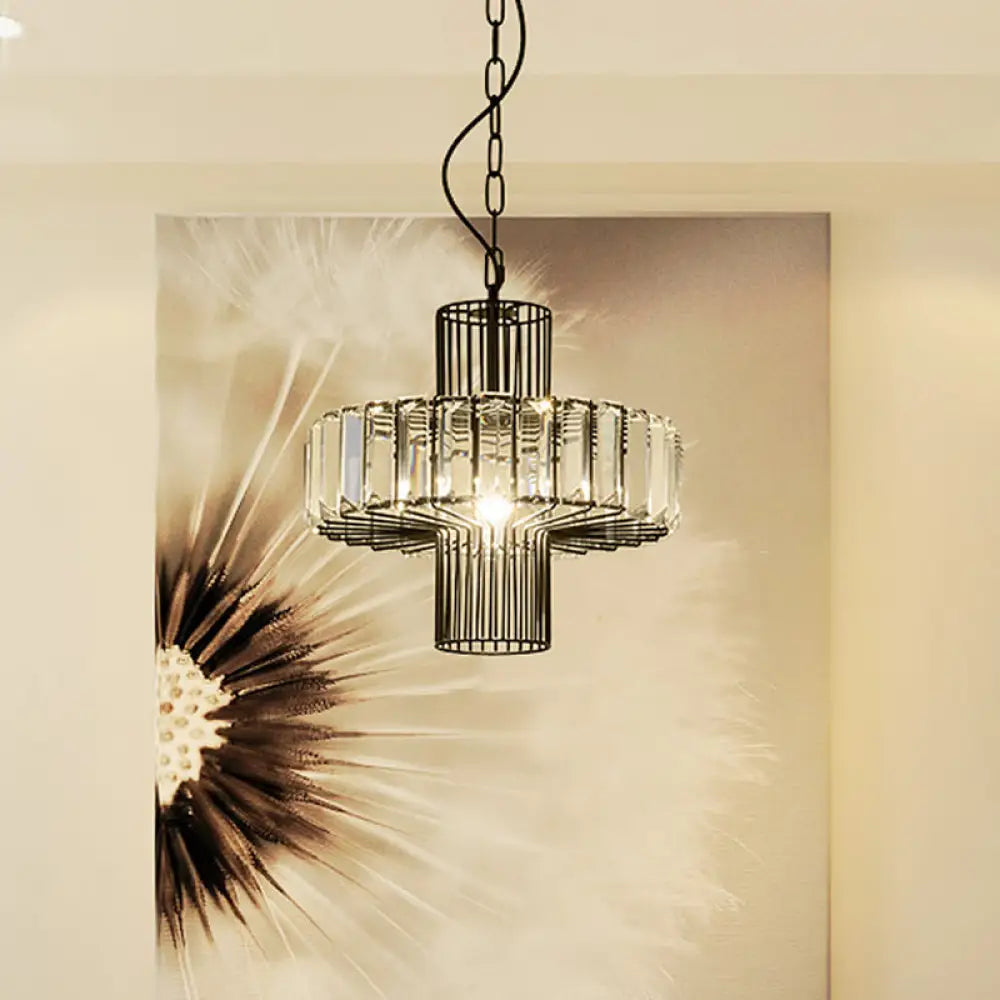 Modern Crystal Block Pendant Lamp - Geometric Black Ceiling Lighting 1 Head / B