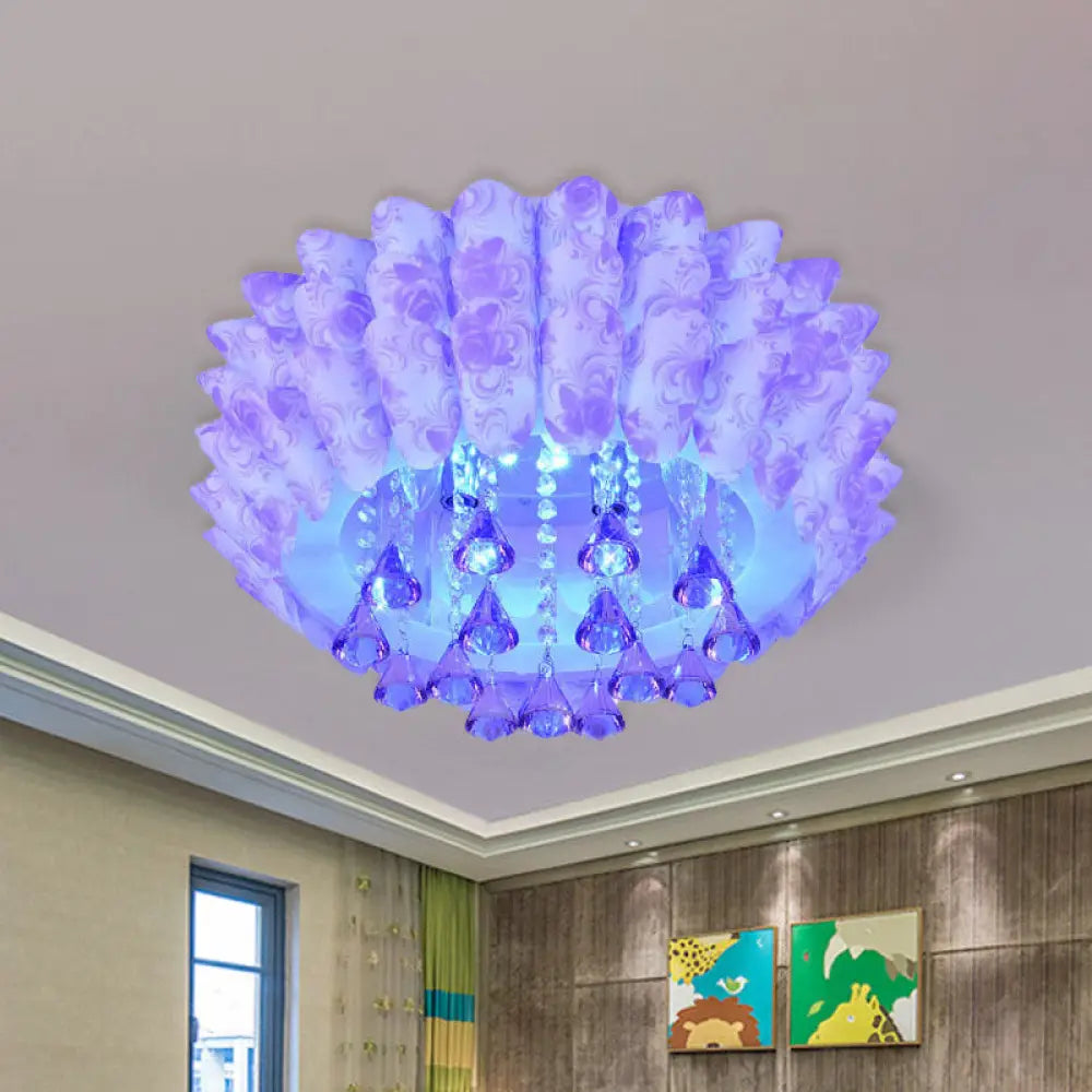 Modern Crystal Blossom Flush Mount Lamp With 5 Lights - Pink/Purple Ceiling Lighting For Bedroom