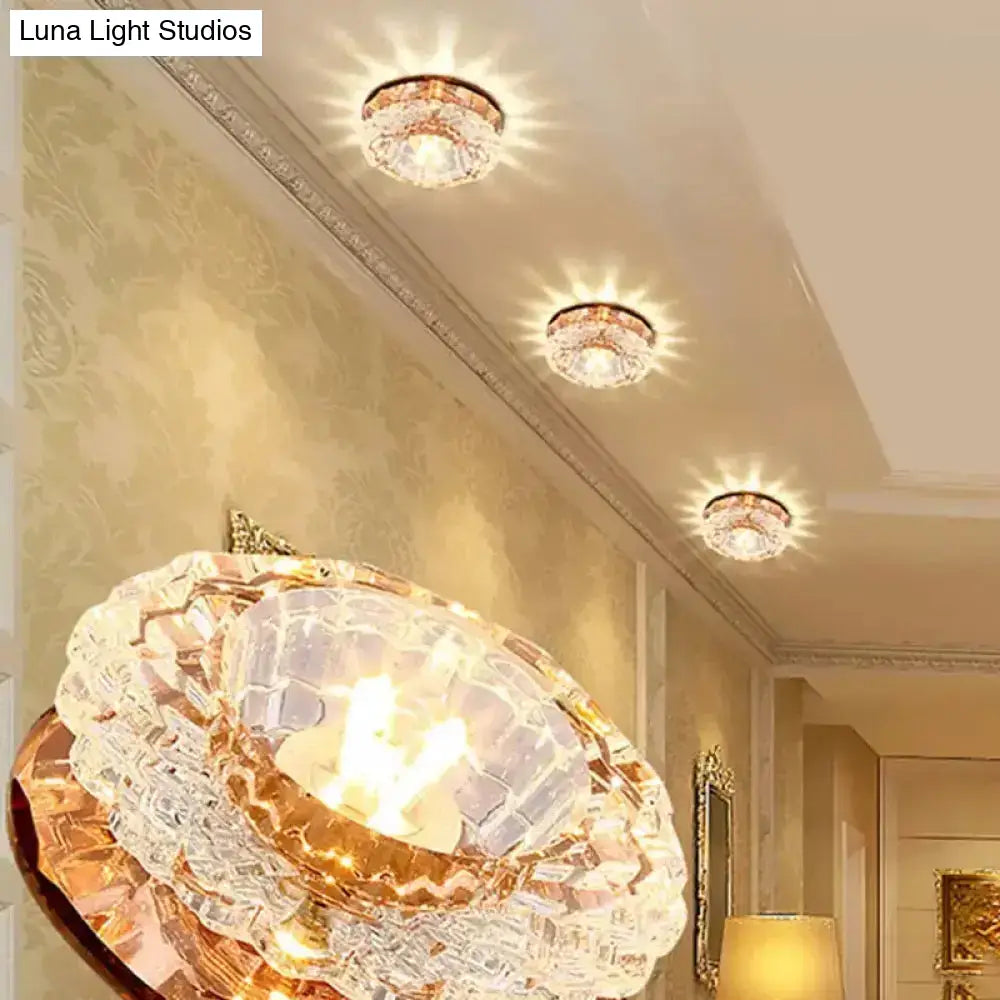 Modern Crystal Blossom Led Flush Mount Ceiling Fixture With Layered Design - Ideal For Corridors