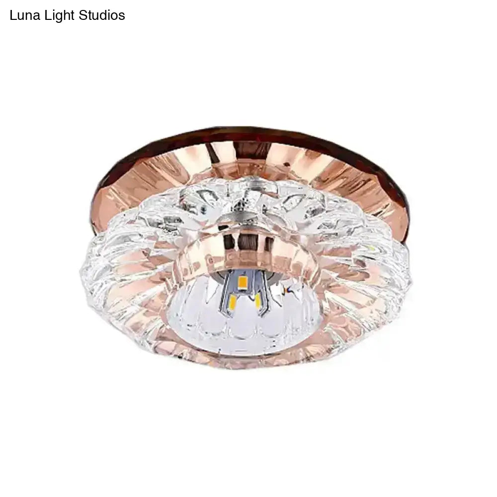 Modern Crystal Blossom Led Flush Mount Ceiling Fixture With Layered Design - Ideal For Corridors