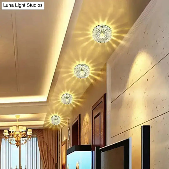 Modern Crystal Blossom Led Flush Mount Ceiling Fixture With Layered Design - Ideal For Corridors