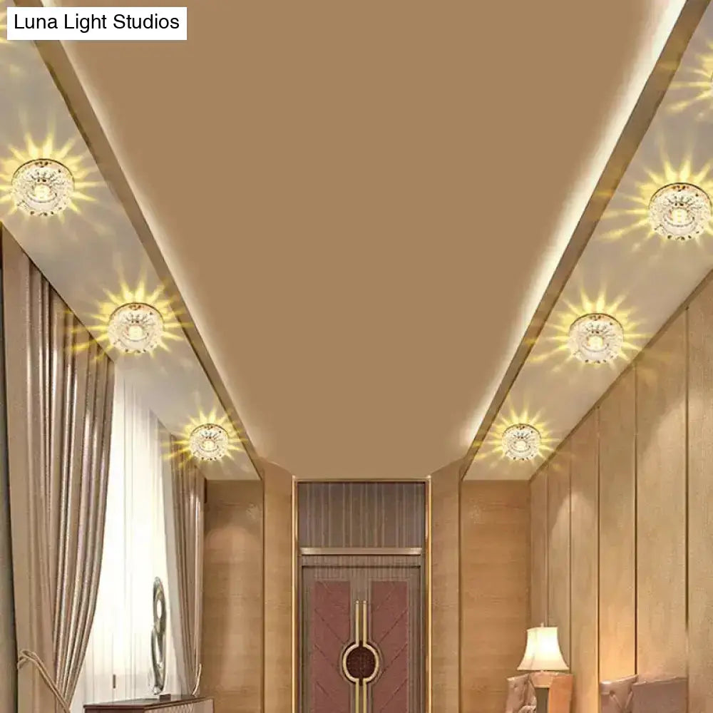 Modern Crystal Blossom Led Flush Mount Ceiling Fixture With Layered Design - Ideal For Corridors