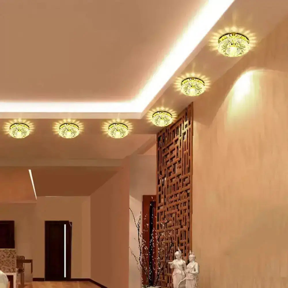 Modern Crystal Blossom Led Flush Mount Ceiling Fixture With Layered Design - Ideal For Corridors