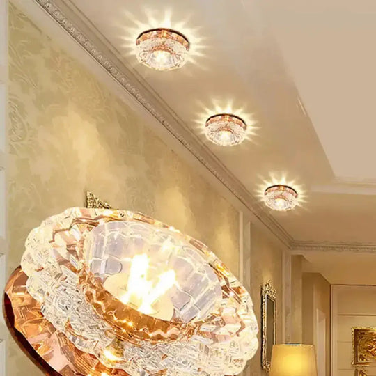 Modern Crystal Blossom Led Flush Mount Ceiling Fixture With Layered Design - Ideal For Corridors Tan