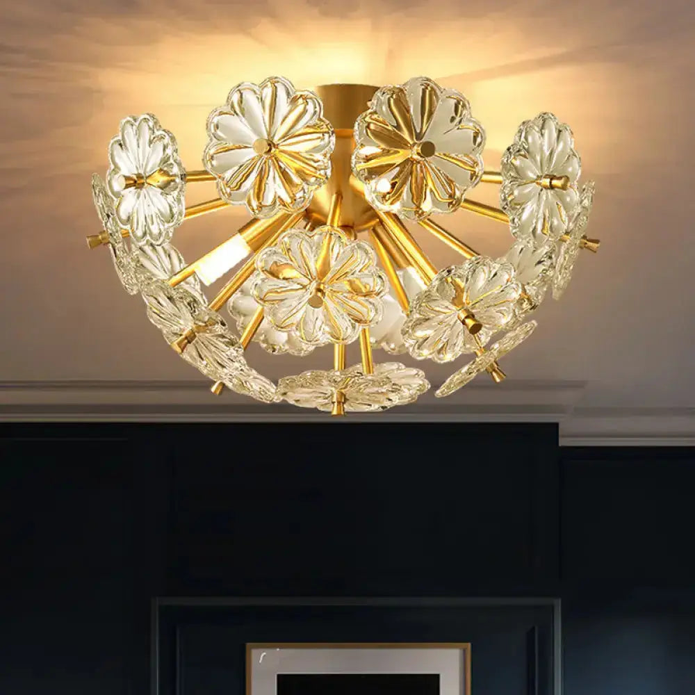 Modern Crystal Bouquet Semi Flush Mount Ceiling Lamp - Gold 3/5 Lights Bedroom Lighting 3 /