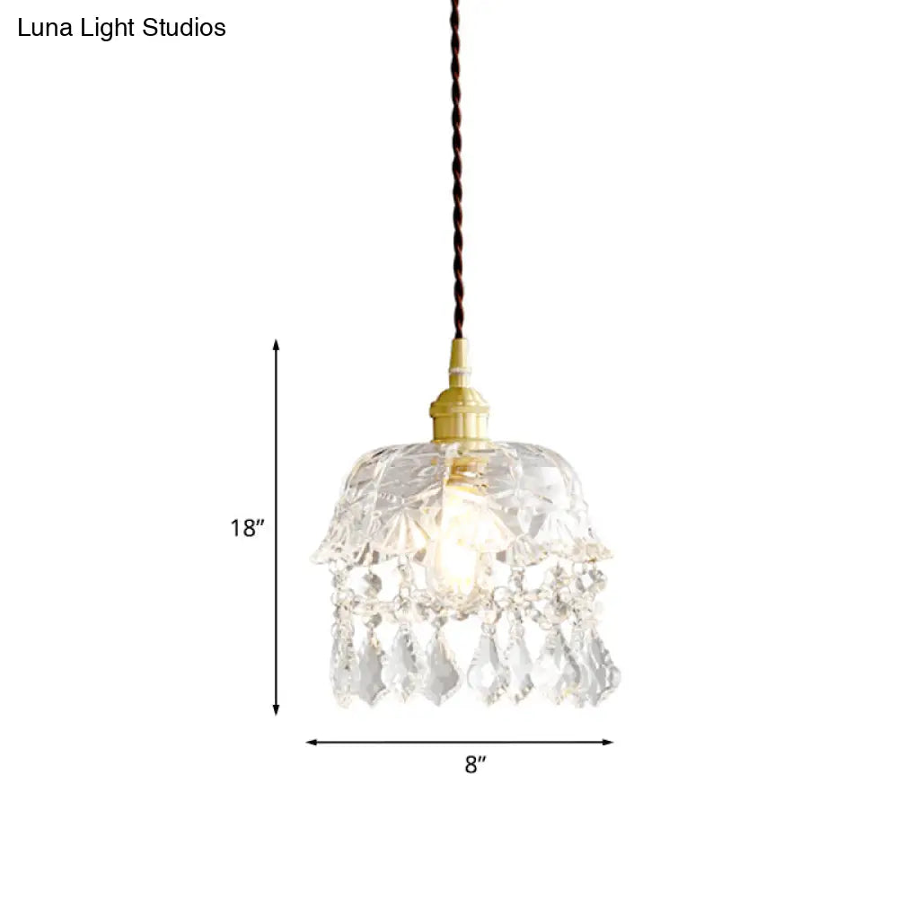 Modern Crystal Brass Bedside Pendulum Light - Single Bulb Ceiling Lamp