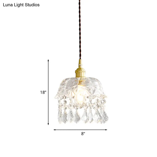 Modern Crystal Brass Bedside Pendulum Light - Single Bulb Ceiling Lamp