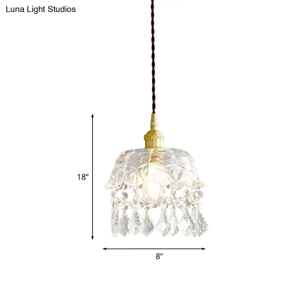 Modern Crystal Brass Pendant Lamp With Single Bulb For Bedside Or Ceiling Suspension