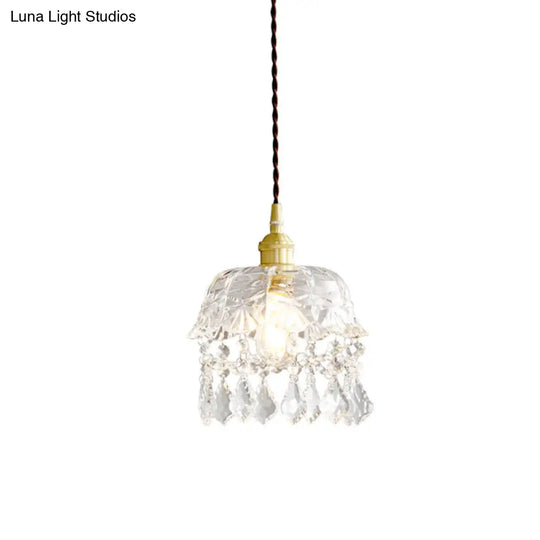 Modern Crystal Brass Pendant Lamp With Single Bulb For Bedside Or Ceiling Suspension