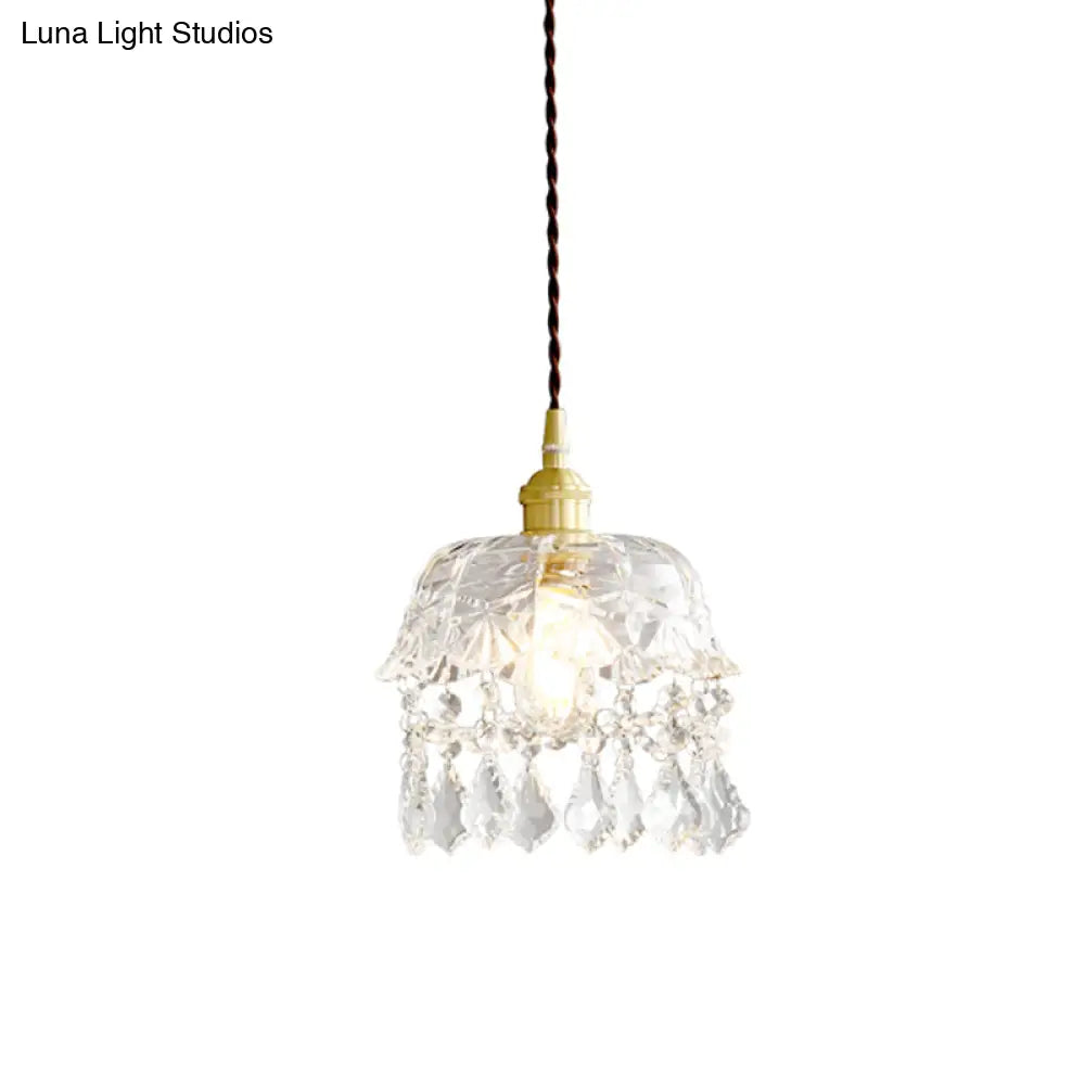 Modern Crystal Brass Bedside Pendulum Light - Single Bulb Ceiling Lamp