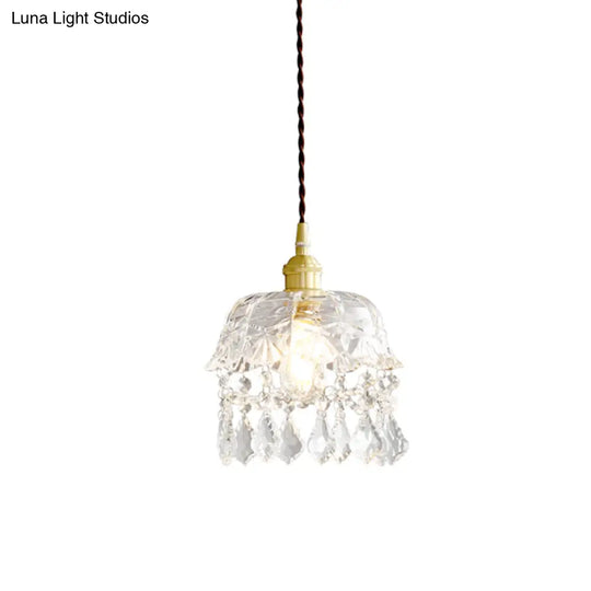 Modern Crystal Brass Bedside Pendulum Light - Single Bulb Ceiling Lamp