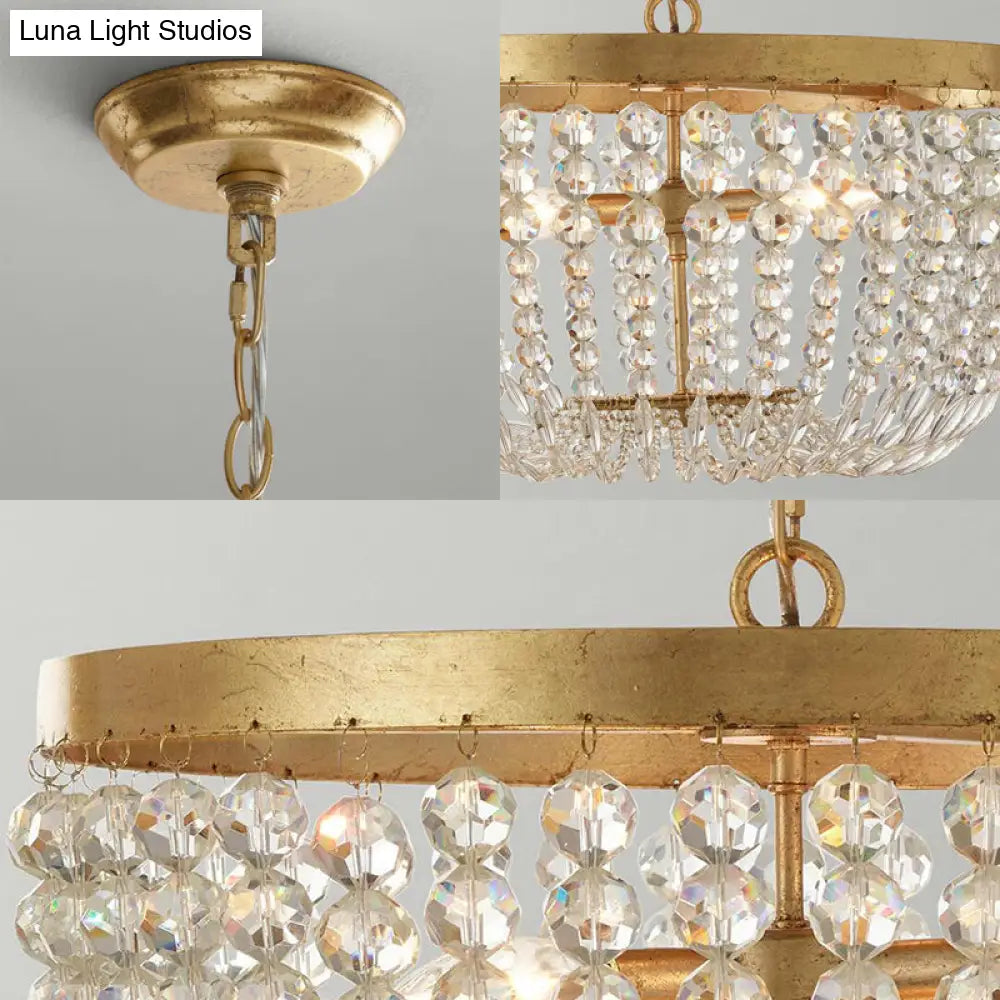 Modern Crystal Brass Dome Chandelier - Wide 16/19.5 3/5 Bulbs Hanging Ceiling Light