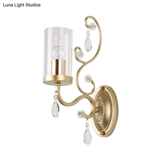 Modern Crystal Brass Sconce Wall Light With Clear Glass Cylinder Shade