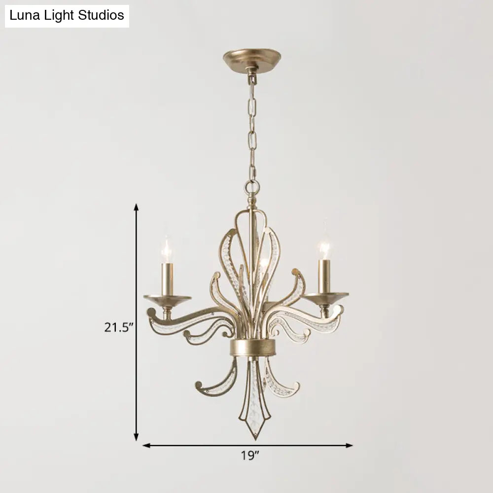 Modern Crystal Candle Chandelier: Gold Pendant Lighting Fixture For Bedroom (3/6 Bulbs)