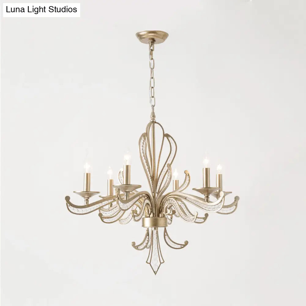 Modern Crystal Candle Chandelier: Gold Pendant Lighting Fixture For Bedroom (3/6 Bulbs)