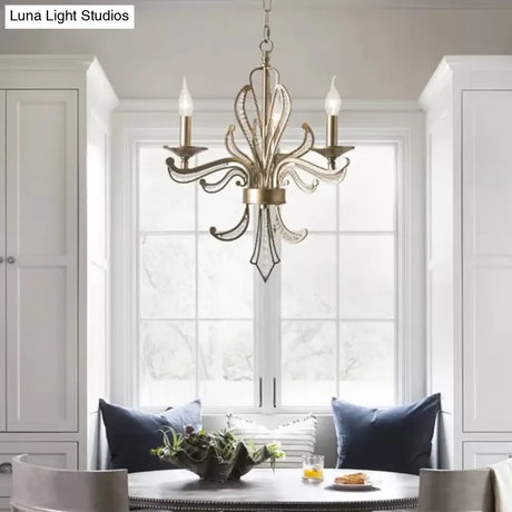 Modern Crystal Candle Chandelier: Gold Pendant Lighting Fixture For Bedroom (3/6 Bulbs)