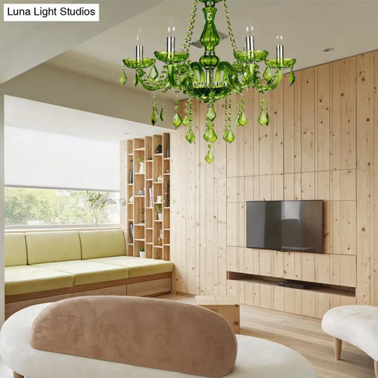 Modern Crystal Chandelier: Green Hanging Pendant For Bedroom - 6/18 Lights 23/37.5 W