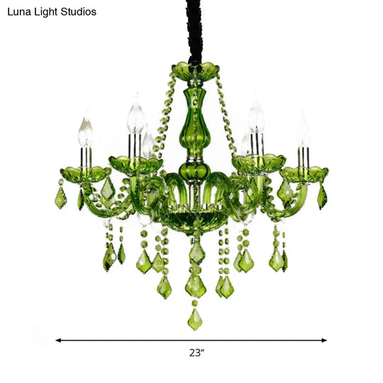 Modern Crystal Candle Chandelier - Green Pendant Lighting For Bedroom (6/18 Lights) 23’’/37.5’’ W