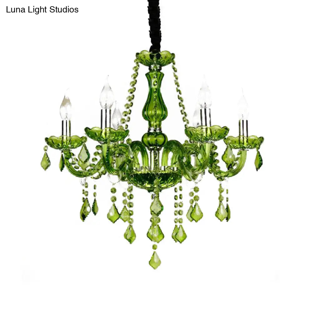 Modern Crystal Candle Chandelier - Green Pendant Lighting For Bedroom (6/18 Lights) 23’’/37.5’’ W