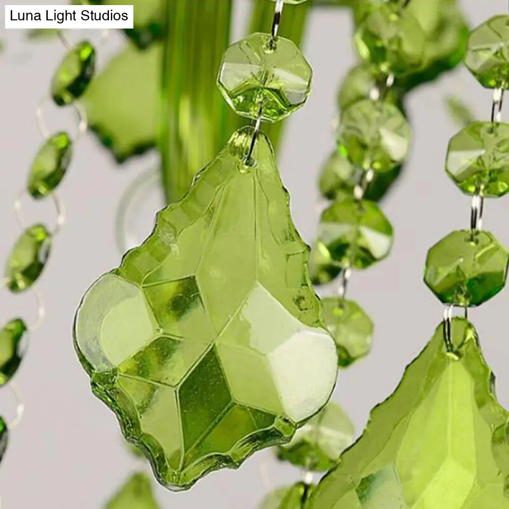 Modern Crystal Chandelier: Green Hanging Pendant For Bedroom - 6/18 Lights 23/37.5 W