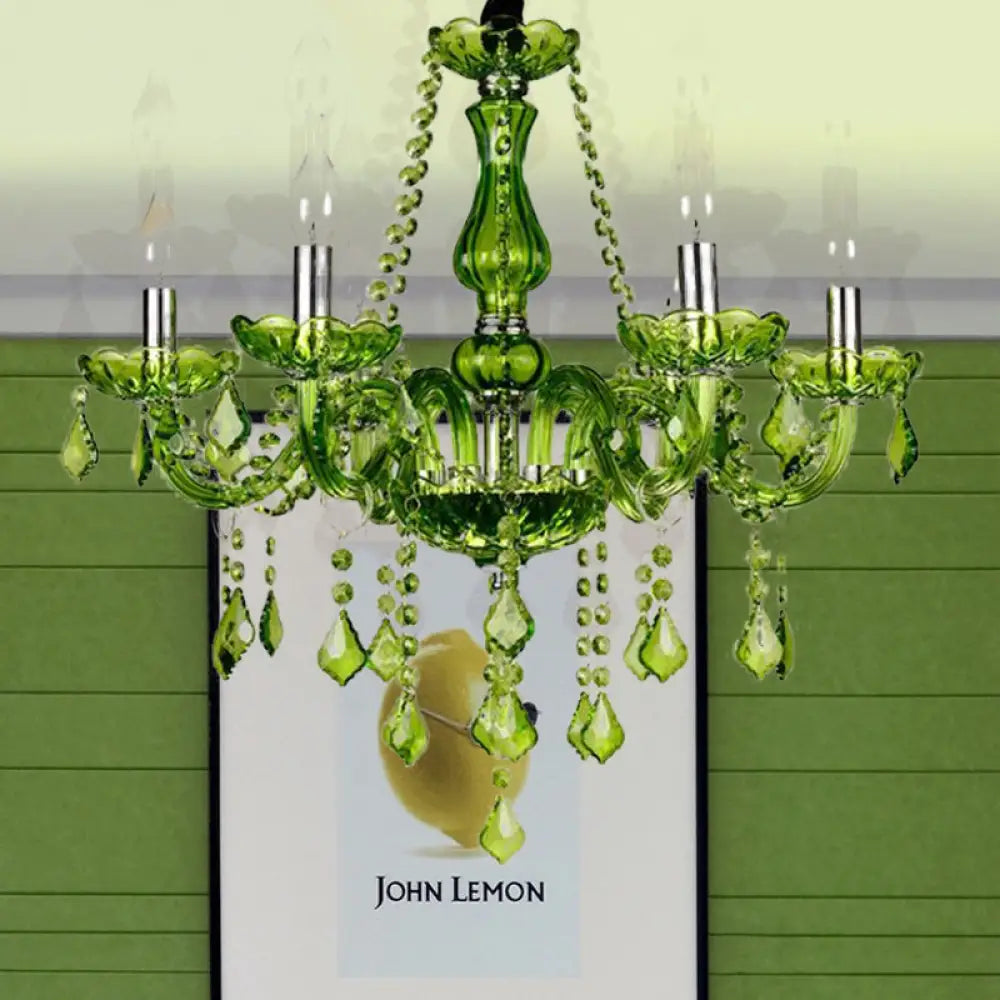 Modern Crystal Candle Chandelier - Green Pendant Lighting For Bedroom (6/18 Lights)