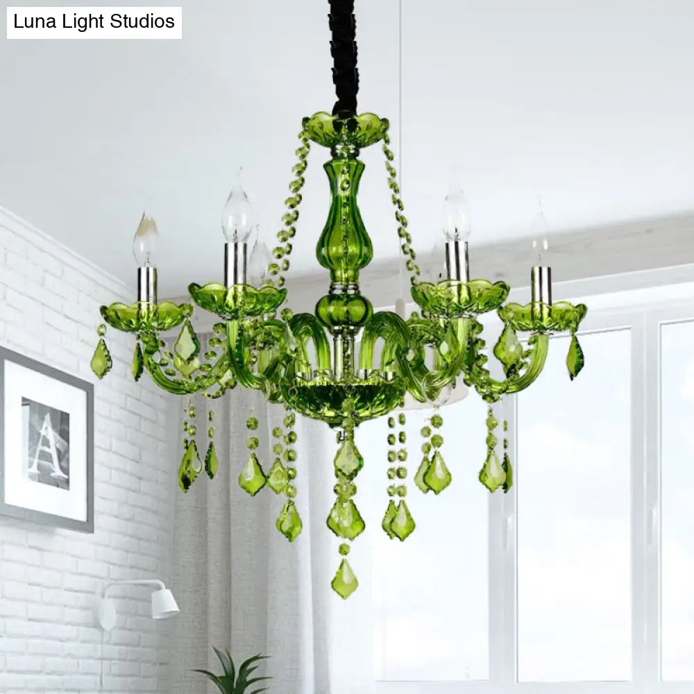 Modern Crystal Candle Chandelier - Green Pendant Lighting For Bedroom (6/18 Lights) 23’’/37.5’’ W