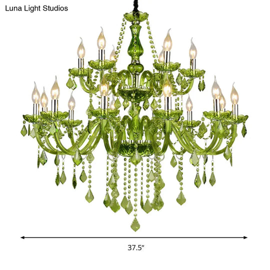 Modern Crystal Chandelier: Green Hanging Pendant For Bedroom - 6/18 Lights 23/37.5 W