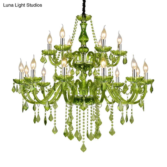 Modern Crystal Candle Chandelier - Green Pendant Lighting For Bedroom (6/18 Lights) 23’’/37.5’’ W