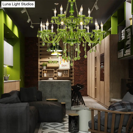 Modern Crystal Chandelier: Green Hanging Pendant For Bedroom - 6/18 Lights 23/37.5 W