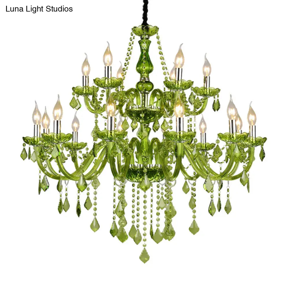 Modern Crystal Chandelier: Green Hanging Pendant For Bedroom - 6/18 Lights 23/37.5 W