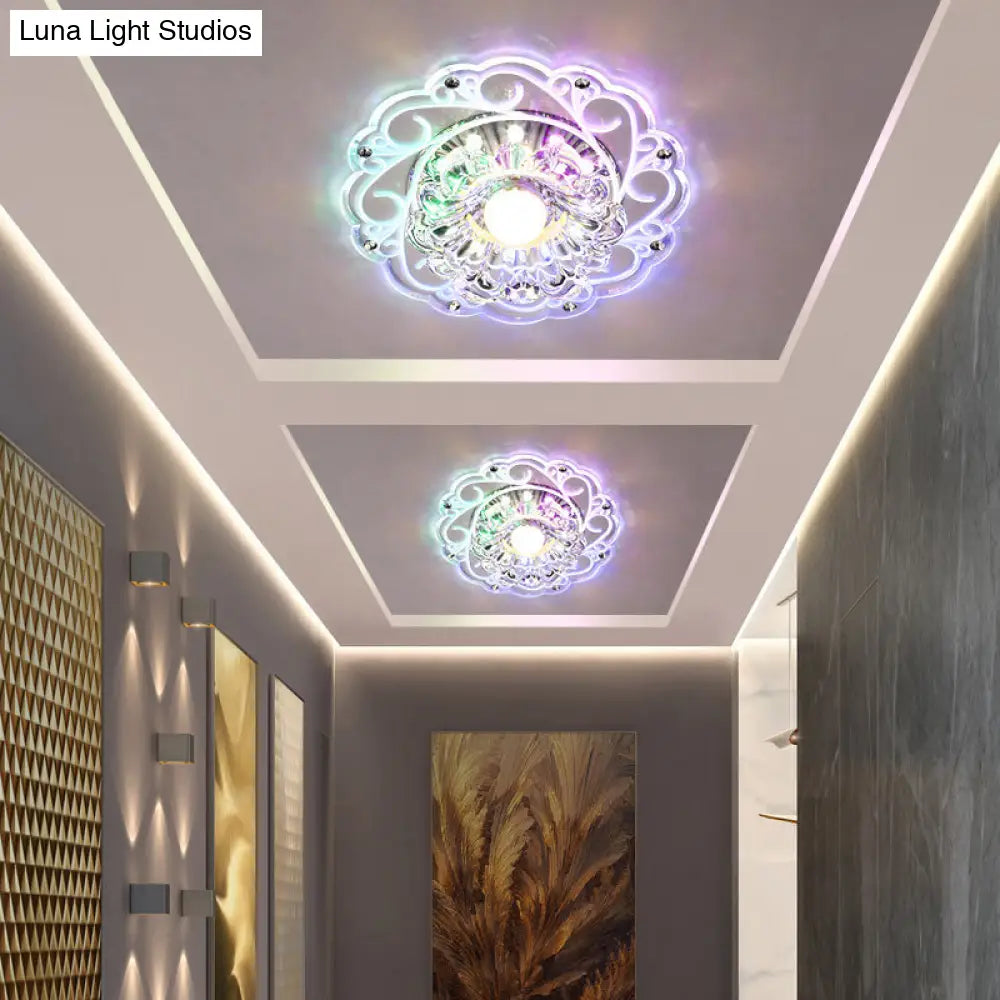 Modern Crystal Ceiling Lamp: Elegant Floral Swirls Design Clear Flush Mount Light For Entryway