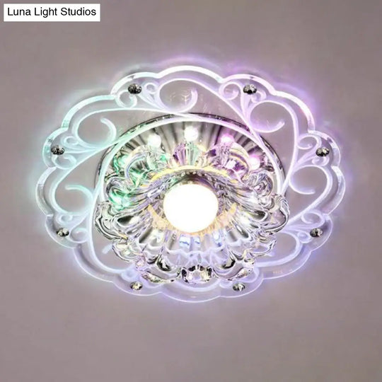 Modern Crystal Ceiling Lamp: Elegant Floral Swirls Design Clear Flush Mount Light For Entryway /