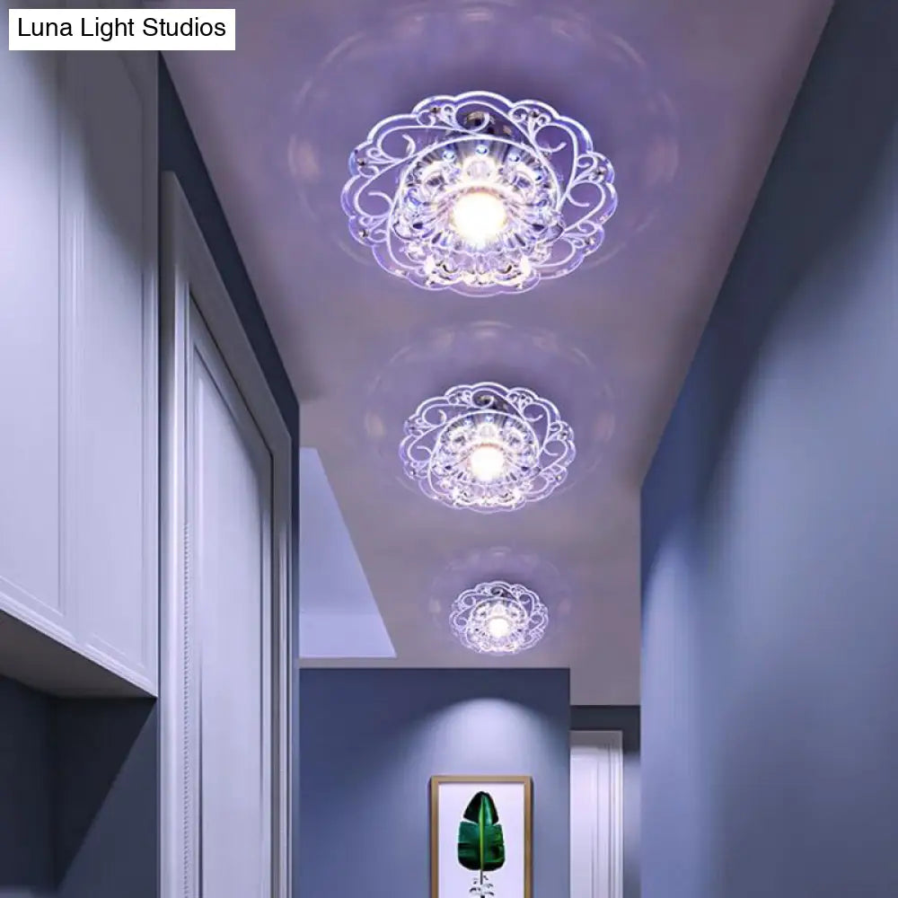 Modern Crystal Ceiling Lamp: Elegant Floral Swirls Design Clear Flush Mount Light For Entryway