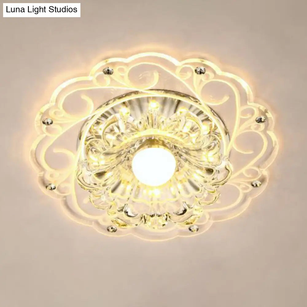 Modern Crystal Ceiling Lamp: Elegant Floral Swirls Design Clear Flush Mount Light For Entryway /