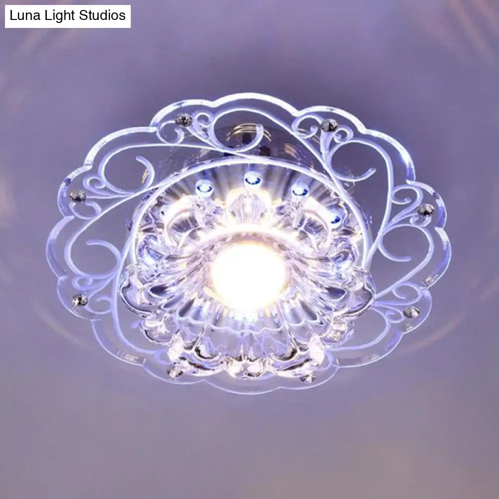 Modern Crystal Ceiling Lamp: Elegant Floral Swirls Design Clear Flush Mount Light For Entryway /