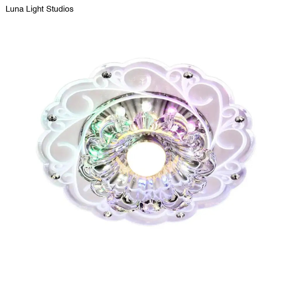 Modern Crystal Ceiling Lamp: Elegant Floral Swirls Design Clear Flush Mount Light For Entryway