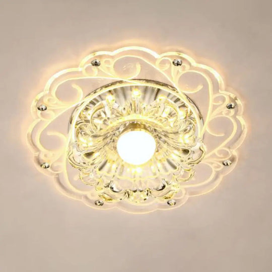 Modern Crystal Ceiling Lamp: Elegant Floral Swirls Design Clear Flush Mount Light For Entryway /