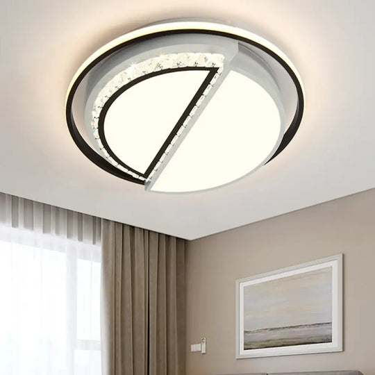 Modern Crystal Ceiling Lamp In Black - Round/Star Design With Warm/White Led Light / Warm Round