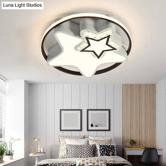 Modern Crystal Ceiling Lamp In Black - Round/Star Design With Warm/White Led Light / Warm Star