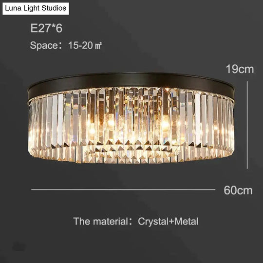 Modern Crystal Ceiling Lamp Living Light Bedroom Classic Round Lamps Black Base Led Fixtures Dining