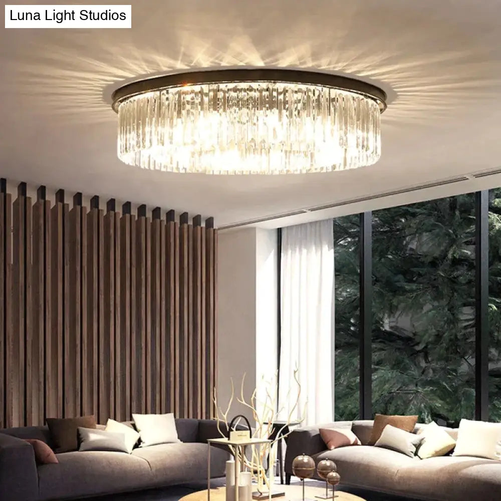 Modern Crystal Ceiling Lamp Living Light Bedroom Classic Round Lamps Black Base Led Fixtures Dining