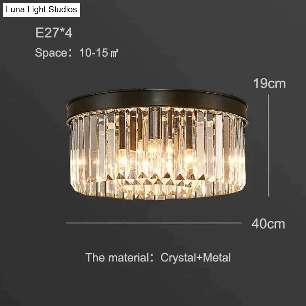 Modern Crystal Ceiling Lamp Living Light Bedroom Classic Round Lamps Black Base Led Fixtures Dining